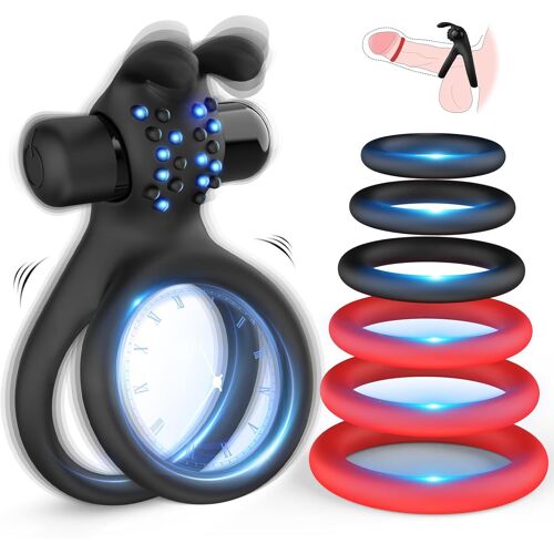 Kalanka-Anneau Penien - Anneau Homme Sex Toy¿S Homme Couple, Double Anneaux De Pénis Avec Vibromasseur, 7 En 1 Anneau Penis Silicone Sex Toys Cockring Sextoys