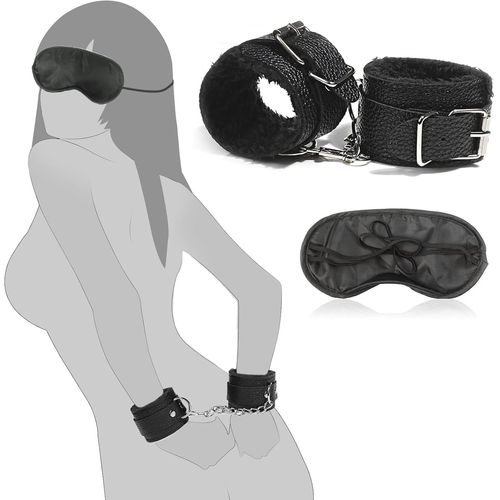 Kalanka-Menottes Lit Sexe Peluche & Masque Pour Les Yeux,Ensemble De Bondage Set,Handcuffs Menottes & Oeillères Sexe,Sm Bandage Retenue Fourrure Corps Jouet Sexy Femme Menottes,Jouets Sexe Les Deux