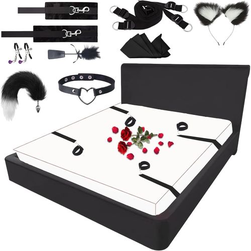 Eryi-Kits De Bondage Sm Sex Toys Ensemble De Bondage De Contention De Lit Réglables Sexuel Jouets, Érotique Bondage Adulte Avec Plugs Anaux Menottes Masque Pour Les Yeux Pour Débutants Et Couples