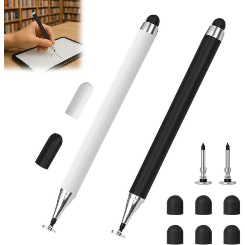 Pencil 1ere Generation,Stylo Tablette Tactile,Stylet Universel Pour Tablettes Tactiles ¿ Pointe De Précision Double Pointe,Pas De Charge Nécessaire,Fixation Magnétique,Noir/Blanc