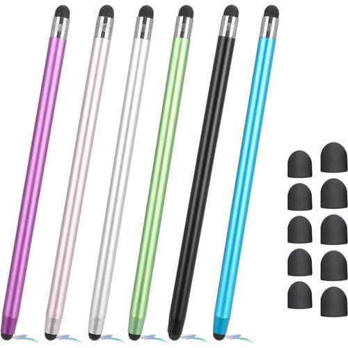 6 Pièces Stylet Tablette, 2 en 1 Stylo Tablette Tactile, Stylet pour Tablette à Haute Sensibilité, Stylo Tactile avec 10 Pointes de Rechange Convient aux Tablettes, aux Smartphones