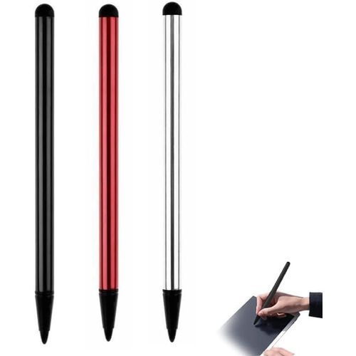 Lot de 3 stylets 3 en 1 universels haute sensibilité et stylet pour iPad, compact et léger pour tous les appareils à écran tactile (noir et rouge et argenté)