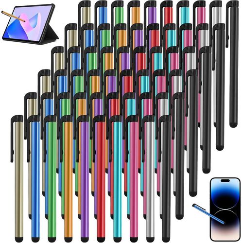Lot de 60 stylets pour tablette - Compatibles avec toutes les tablettes, smartphones, iPad, iPhone, Samsung, Windows - Stylet tactile - 10 couleurs
