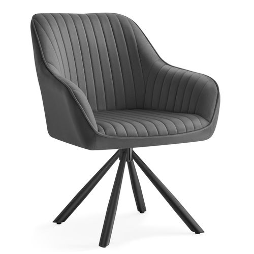 Chaise De Salle À Manger, Velours, Avec Accoudoirs, Gris Et Noir D'encre