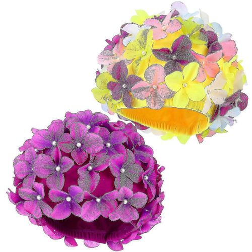 Lot De 2 Bonnets De Bain Pour Femmes, Motif Floral, Respirants Et Elastiques, Avec Petales De Fleurs