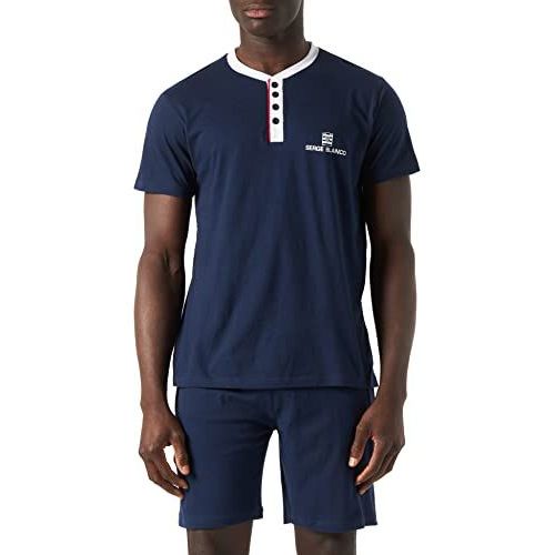 Ensemble Homme Pyjama Court T-Shirt Col Tunisien Vintage