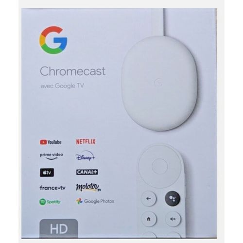 Chromecast 4 blanc - GoogleChromecast 4 TV avec Google TV, Stock prêt, Android 10, certifié Netflix, Dolby Vision et AtmosGOOGLE CHROMECAST 4..