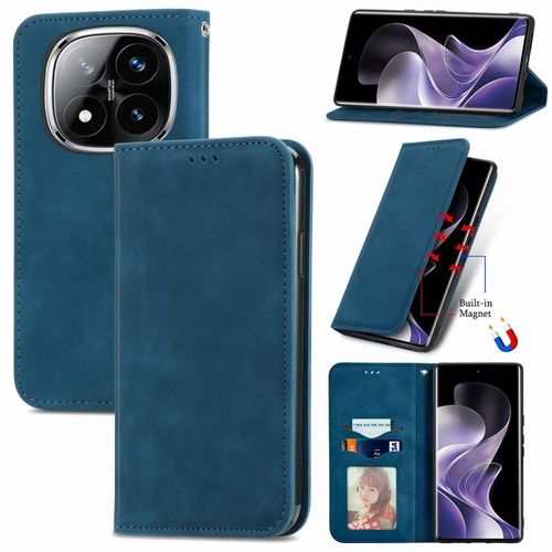 Coque En Cuir Rétro Magnétique Pour Xiaomi Redmi Note 14 Pro 5g, Bleu