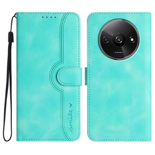Coque en cuir avec motif coeur pour Xiaomi Redmi A3, Bleu clair