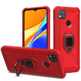 Coque De Protection En Fibre De Carbone Pour Xiaomi Redmi 9c Avec Support Rotatif 360°, Rouge