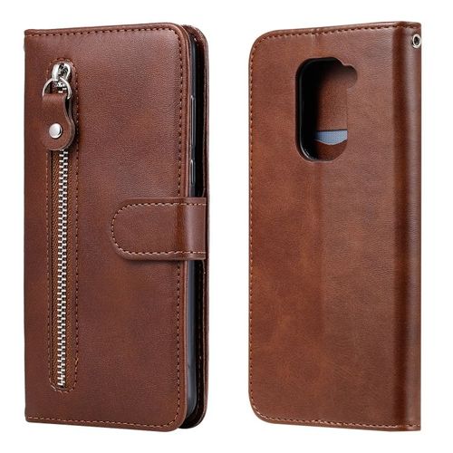 Étui En Cuir Zippé Horizontal Pour Xiaomi Redmi Note 9 / 10x 5g Avec Support Et Emplacements Pour Cartes, Brun