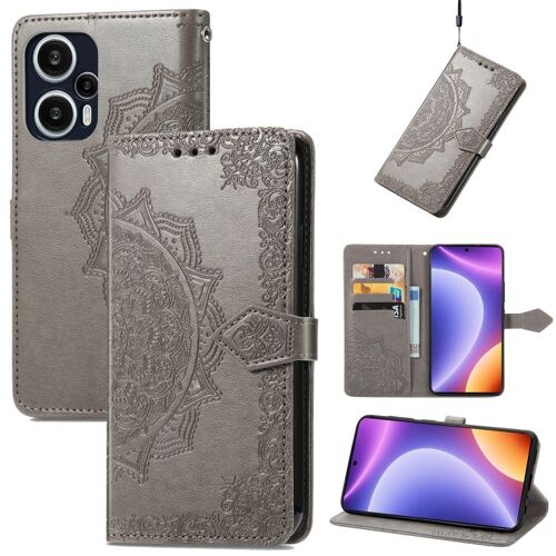 Coque En Cuir Embossée Mandala Pour Xiaomi Redmi Note 12 Turbo, Gris