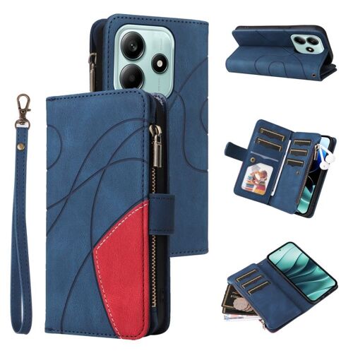 Étui En Cuir À Fermeture Éclair Pour Redmi Note 14 5g Avec 9 Emplacements Pour Cartes, Bleu