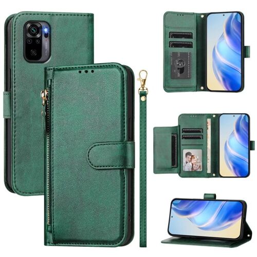 Étui En Cuir À Fermeture Éclair Pour Redmi Note 10/10s/11 Se Avec Emplacements Pour Cartes, Vert