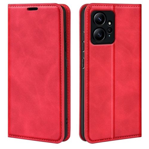 Coque En Cuir Magnétique Rétro Pour Xiaomi Redmi Note 12 4g, Rouge