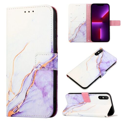 Coque En Cuir Flip Marbrée Pour Xiaomi Redmi 9a / 9i / 9at, Blanc Violet Ls006
