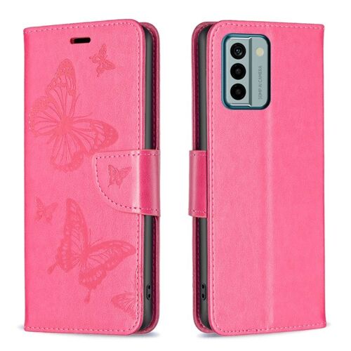 Coque En Cuir Embossée Pour Nokia G22 Avec Deux Papillons, Rose Rouge