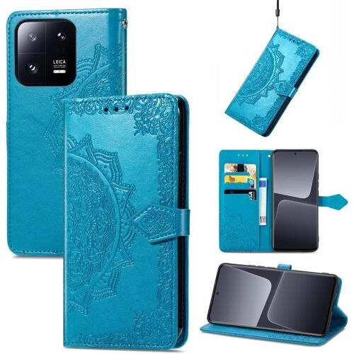 Coque En Cuir Embossée Mandala Pour Xiaomi 13, Bleu