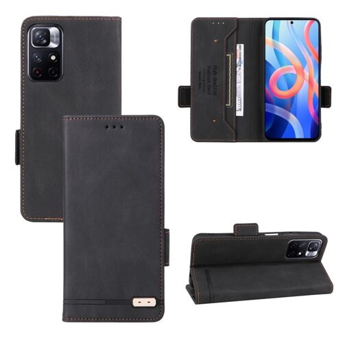 Étui En Cuir À Rabat Magnétique Pour Xiaomi Redmi Note 11s / Poco M4 Pro 5g, Noir