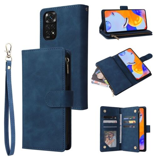Étui En Cuir À Fermeture Éclair Pour Xiaomi Redmi Note 11 Pro, Bleu