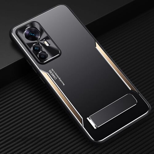 Coque Tpu + Alliage De Titane Avec Support Pour Xiaomi Redmi K50 Ultra / 12t / 12t Pro, Or Noir