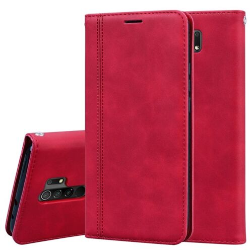 Étui En Cuir Pu Magnétique Horizontal Pour Xiaomi Redmi 9 Avec Support Et Emplacement Pour Carte, Rouge
