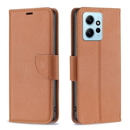 Coque En Cuir Litchi Pour Xiaomi Redmi Note 12 4g, Brun