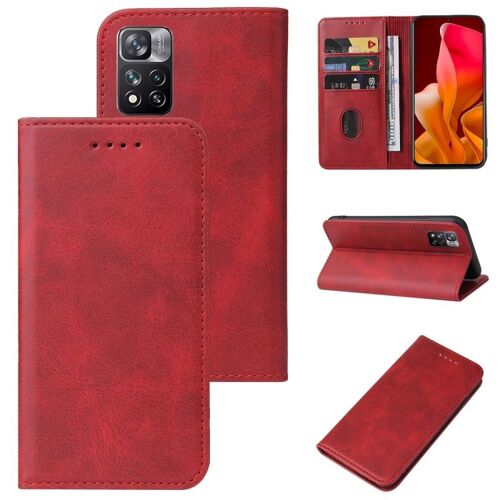 Étui En Cuir Avec Fermeture Magnétique Pour Xiaomi Mi 11i, Poco F3, Redmi K40, Rouge
