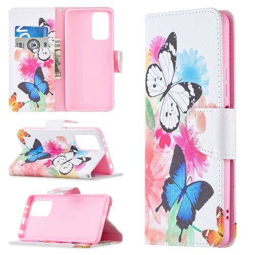 Étui En Cuir À Rabat Horizontal Pour Xiaomi Redmi Note 10 Pro Avec Motif Coloré, Support Et Emplacements Pour Cartes, Papillons