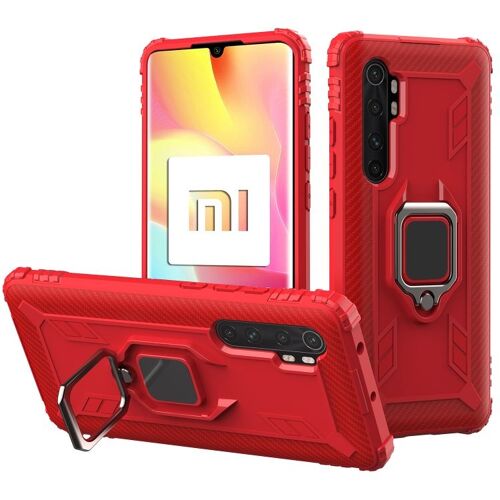 Coque En Fibre De Carbone Pour Xiaomi Mi Note 10 Lite Avec Support Rotatif 360°, Rouge