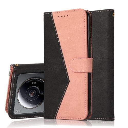 Coque En Cuir Bicolore Pour Xiaomi 12s Ultra, Or Rose Noir