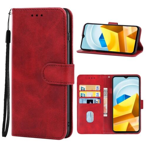 Coque En Cuir Pour Xiaomi Poco M5, Rouge