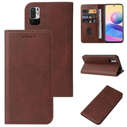 Étui En Cuir Avec Fermeture Magnétique Pour Xiaomi Redmi 10 5g, Brun
