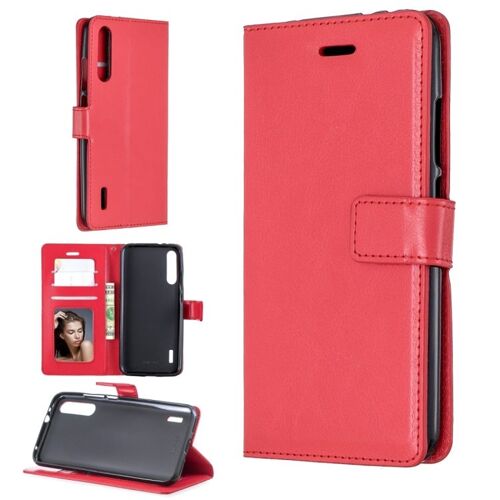 Étui en cuir à texture Crazy Horse pour Xiaomi Mi A2 avec support, emplacements pour cartes et cadre photo, Rouge