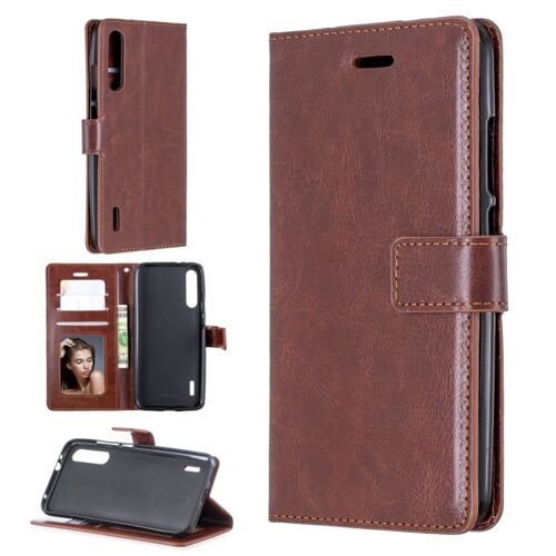 Étui en cuir à texture Crazy Horse pour Xiaomi Mi A2 avec support, emplacements pour cartes et cadre photo, Brun