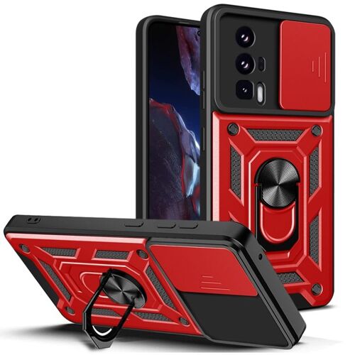 Coque Hybride Tpu Pc Pour Xiaomi Poco F5 Pro Avec Couvercle De Caméra Coulissant, Rouge