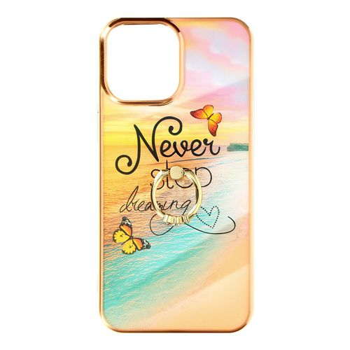 Coque iPhone 12 et 12 Pro Bi-matière avec Bague de Maintien Motif Plage Orange