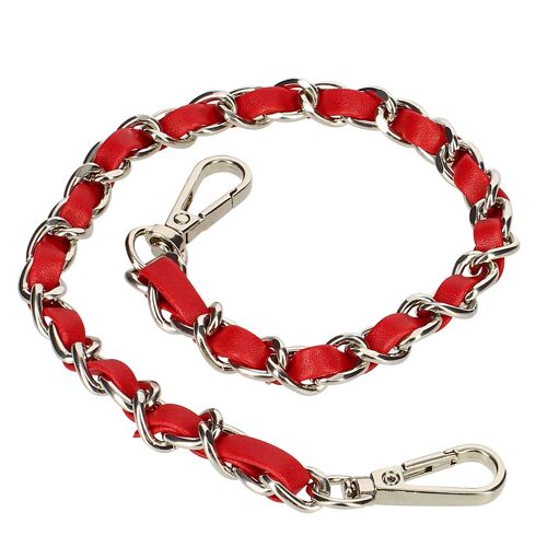 Bijou de Téléphone Chaîne Tressée Argent Simili Cuir Rouge 40cm