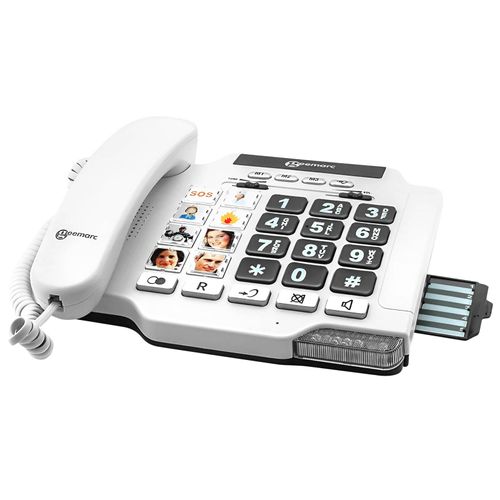 Téléphone Fixe Senior Amplifié 30dB Touches photo PhotoPhone 100 Geemarc Blanc