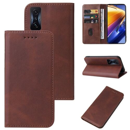 Étui En Cuir Avec Fermeture Magnétique Pour Xiaomi Poco F4 Gt, Brun