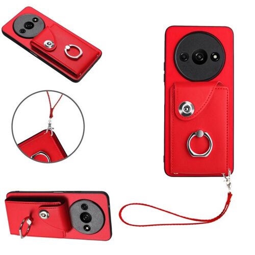 Coque En Pu Avec Support Et Lanière Pour Xiaomi Redmi A3 4g, Rouge