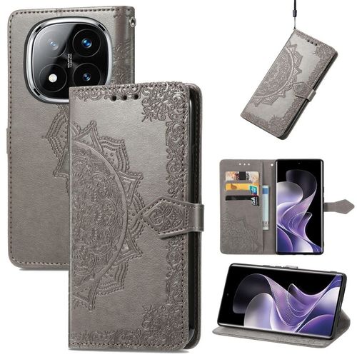 Coque En Cuir Embossée Mandala Pour Xiaomi Redmi Note 14 Pro 5g, Gris