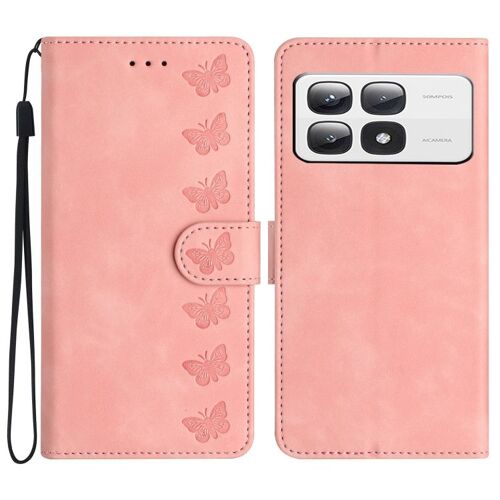 Coque En Cuir Embossé Seven Butterflies Pour Xiaomi 14t Pro, Rose