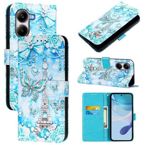 Coque En Cuir Tressé Pour Redmi Turbo Avec Motif Coloré, Papillon De La Tour