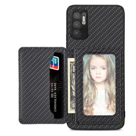 Coque En Fibre De Carbone Avec Porte-Cartes Magnétique Pour Xiaomi Redmi Note 10 5g, Noir