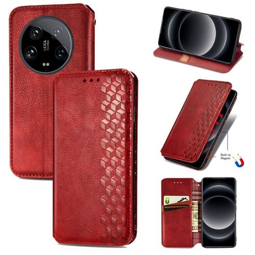 Coque En Cuir Magnétique Pour Xiaomi 14 Ultra, Rouge