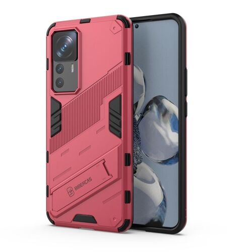 Coque Punk Armor 2 En 1 Pour Xiaomi 12t/12t Pro/Redmi K50 Ultra Avec Support Invisible, Rouge Clair
