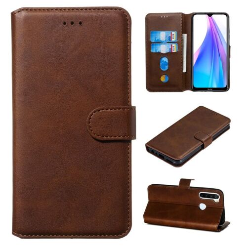 Étui En Cuir Pu Pour Xiaomi Redmi Note 8t Avec Support Et Emplacements Pour Cartes, Brun