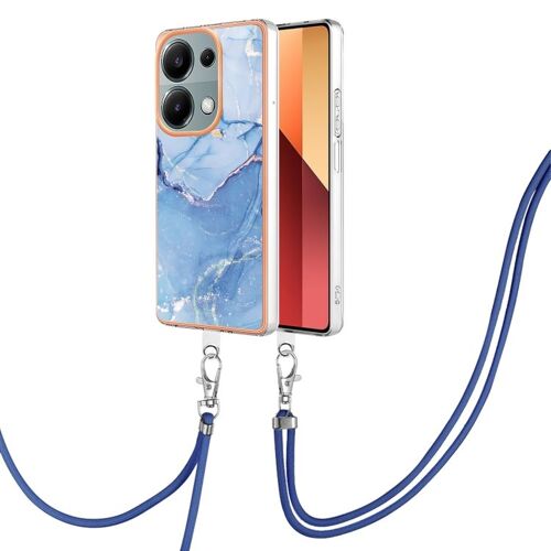 Coque Electroplating Marbre Imd Pour Xiaomi Redmi Note 13 Pro 4g Avec Lanière, Bleu 018