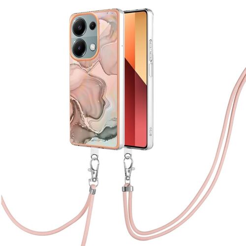 Coque Electroplating Marbre Imd Pour Xiaomi Redmi Note 13 Pro 4g Avec Lanière, Or Rose 015